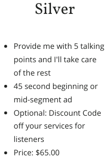 Silver PackagePodcast Sponsorship